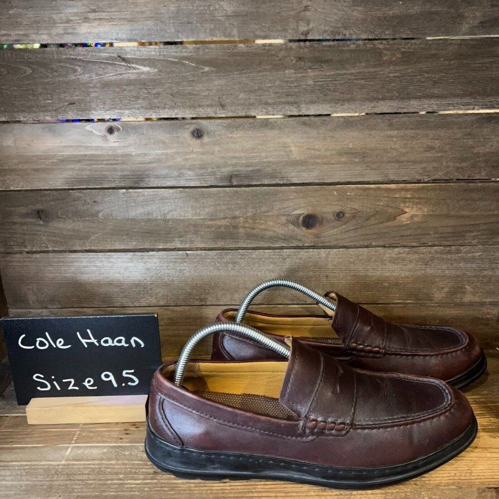 Mens Cole Haan Hamlin Traveler Brown Leather Lug Sole Shoes Penny Loafers 9.5 M